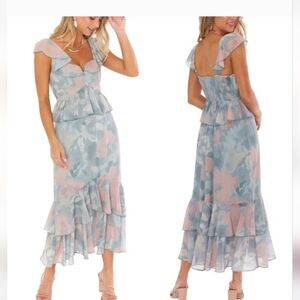 Show Me Your MUMU Samantha Elegant Blue and Pink Ruffle Dress X Rev…